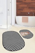 - RealHomes - Realhomes  Dama Tasarım Rujlu Kız Motifli 2'li Oval Kaymaz Tabanlı Banyo & Mutfak Paspas Takımı Realhomes