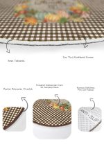 - RealHomes - Realhomes  Kabak Temalı Kahve Ekose Tasarımlı 2'li Oval Mutfak Paspas Takımı & Banyo Halısı Seti Realhomes