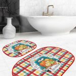 Siyah Beyaz Zigzag Gold Detaylı Love Temalı 2'li Oval Kaymaz Tabanlı Banyo & Mutfak Paspas Takımı Realhomes