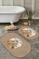 - RealHomes - Realhomes  Kabak Temalı Puantiyeli 2'li Oval Kaymaz Tabanlı Mutfak Paspas Takımı & Banyo Paspas Takımı Realhomes