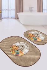 - RealHomes - Realhomes  Kabak Temalı Puantiyeli 2'li Oval Kaymaz Tabanlı Mutfak Paspas Takımı & Banyo Paspas Takımı Realhomes