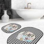 Kahverengi Bohem Çizimli Özel Tasarım 2'li Oval Kaymaz Tabanlı Banyo & Mutfak Paspas Takımı Realhomes