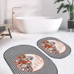 Flamingo Motifli Renkli 2'li Oval Kaymaz Tabanlı Banyo Paspas Takımı & Banyo Halı Seti Realhomes