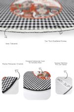 - RealHomes - Realhomes  Siyah Beyaz Ekose Motifli 2'li Oval Kaymaz Tabanlı Klozet Takımı & Banyo Paspas Seti Realhomes