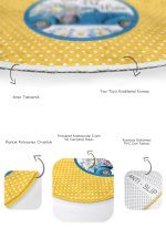 - RealHomes - Realhomes  Sarı Puantiyeli Mavi Arabalı 2'li Oval Kaymaz Tabanlı Mutfak Paspas Takımı & Banyo Halı Seti Realhomes