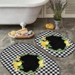 Renkli Tropik Yapraklar Çizgili Özel Tasarım 2'li Oval Kaymaz Tabanlı Banyo & Mutfak Paspas Takımı Realhomes