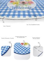 - RealHomes - Realhomes  Welcome Temalı Mavi Ekoseli 2'li Oval Kaymaz Tabanlı Mutfak Paspas Takımı & Banyo Halısı Seti Realhomes