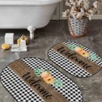 Renkli Yapraklar Dijital Baskılı 2'li Oval Kaymaz Tabanlı Banyo & Mutfak Paspas Takımı Realhomes