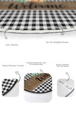 - RealHomes - Realhomes  Welcome Temalı Ekose Motifli 2'li Oval Kaymaz Tabanlı Mutfak Halısı Seti & Banyo Paspas Takımı Realhomes