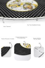 - RealHomes - Realhomes  Siyah Puantiyeli Sarı Arabalı 2'li Oval Kaymaz Tabanlı Banyo Paspas Takımı & Mutfak Halısı Seti Realhomes