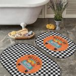 Siyah Zemin Beyaz Ogea Dijital Baskılı 2'li Oval Kaymaz Tabanlı Banyo & Mutfak Paspas Takımı Realhomes