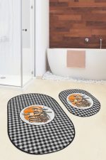 - RealHomes - Realhomes  Siyah Ekose Motifli Kabak Temalı 2'li Oval Kaymaz Tabanlı Mutfak Paspas Takımı & Banyo Paspas Seti Realhomes