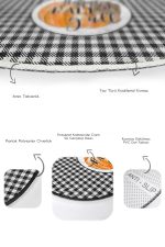 - RealHomes - Realhomes  Siyah Ekose Motifli Kabak Temalı 2'li Oval Kaymaz Tabanlı Mutfak Paspas Takımı & Banyo Paspas Seti Realhomes