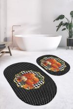 - RealHomes - Realhomes  Kabak Temalı Give Thanks Temalı 2'li Oval Kaymaz Tabanlı Mutfak Paspas Takımı & Banyo Halısı Seti Realhomes