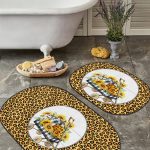 Gri Çizgili Pusula & Dümen Tasarımlı 2'li Oval Kaymaz Tabanlı Banyo & Mutfak Paspas Takımı Realhomes