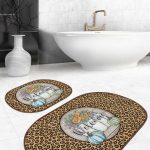 Siyah Beyaz Akustik Gradyan Geçişli 2'li Oval Kaymaz Tabanlı Banyo & Mutfak Paspas Takımı Realhomes