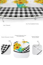 - RealHomes - Realhomes  Siyah Ekose Ayçiçeği Motifli 2'li Oval Kaymaz Tabanlı Mutfak Paspas Takımı & Banyo Halısı Seti Realhomes