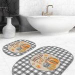 Pudra Zemin Tropik Çiçekler Dijital Baskılı 2'li Oval Kaymaz Tabanlı Banyo & Mutfak Paspas Takımı Realhomes