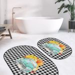 Gri Zemin Home Temalı Dijital Baskılı 2'li Oval Kaymaz Tabanlı Banyo & Mutfak Paspas Takımı Realhomes