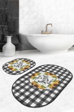 - RealHomes - Realhomes  Siyah Ekose Home Sweet Home Temalı 2'li Oval Mutfak Paspas Seti & Banyo Paspas Takımı Realhomes