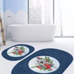 Mery Christmas Motifli 2'li Oval Kaymaz Tabanlı Banyo Paspas Takımı & Mutfak Paspas Seti Realhomes