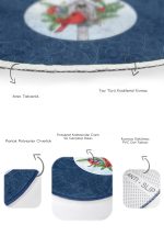 - RealHomes - Realhomes  Lacivert Zeminli Kuş Tasarımlı 2'li Oval Kaymaz Tabanlı Mutfak Paspas Takımı & Banyo Halısı Seti Realhomes