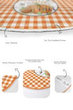 - RealHomes - Realhomes  Turuncu Ekoseli Kabak Motifli 2'li Oval Kaymaz Tabanlı Mutfak Halısı Seti & Banyo Paspas Takımı Realhomes