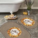 Lacivert Zemin Tropik Çiçekli Tavuskuşu Motifli 2'li Oval Kaymaz Tabanlı Banyo Mutfak Paspas Seti Realhomes