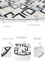 - RealHomes - Realhomes  Geometrik Çizgili Dijital Baskılı 2'li Oval Kaymaz Tabanlı Banyo & Mutfak Paspas Takımı Realhomes