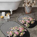 Siyah Zemin Etnik Fil Motifli 2'li Oval Banyo & Mutfak Paspas Takımı Klozet Paspas Seti Realhomes