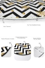 - RealHomes - Realhomes  Siyah Beyaz Zigzag Gold Detaylı Love Temalı 2'li Oval Kaymaz Tabanlı Banyo & Mutfak Paspas Takımı Realhomes