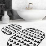 Lacivert Zeminli Kuş Tasarımlı 2'li Oval Kaymaz Tabanlı Mutfak Paspas Takımı & Banyo Halısı Seti Realhomes