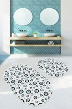 - RealHomes - Realhomes Nazar Boncuklı Dijital Baskılı 2'li Oval Kaymaz Tabanlı Banyo & Mutfak Paspas Takımı Realhomes