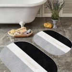 Siyah Beyaz Kalp Motifli 2'li Oval Kaymaz Tabanlı Banyo & Mutfak Paspas Takımı Realhomes