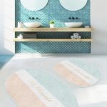 Lacivert Zemin Etnik Fil Motifli 2'li Oval Kaymaz Tabanlı Banyo & Mutfak Paspas Takımı Realhomes