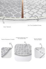 - RealHomes - Realhomes Gri Beyaz Ogea Özel Tasarımlı 2'li Oval Kaymaz Tabanlı Banyo & Mutfak Paspas Takımı Realhomes