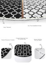 - RealHomes - Realhomes  Siyah Beyaz Ogea Motifli Dijital Baskılı 2'li Oval Kaymaz Tabanlı Banyo & Mutfak Paspas Takımı Realhomes