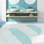 Gold Detaylı Fırça Darbeleri 2'li Oval Kaymaz Tabanlı Banyo Paspas Seti & Klozet Paspas Takımı Realhomes