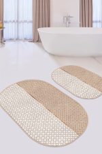 - RealHomes - Realhomes  Vizon Ogea Motifli Dijital Baskılı 2'li Oval Kaymaz Tabanlı Banyo & Mutfak Paspas Takımı Realhomes