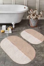 - RealHomes - Realhomes  Vizon Ogea Motifli Dijital Baskılı 2'li Oval Kaymaz Tabanlı Banyo & Mutfak Paspas Takımı Realhomes