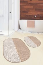 - RealHomes - Realhomes  Vizon Ogea Motifli Dijital Baskılı 2'li Oval Kaymaz Tabanlı Banyo & Mutfak Paspas Takımı Realhomes