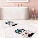 Gri & Pembe Zemin Gül Özel Tasarımlı 2'li Oval Kaymaz Tabanlı Banyo & Mutfak Paspas Takımı Realhomes