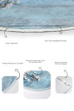 - RealHomes - Realhomes  Mavi Ahşap Motifli Çiçek Tasarımlı 2'li Oval Kaymaz Tabanlı Banyo & Mutfak Paspas Takımı Realhomes