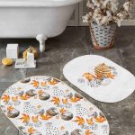 Pudra Zemin Tropik Çiçekler Dijital Baskılı 2'li Oval Kaymaz Tabanlı Banyo & Mutfak Paspas Takımı Realhomes