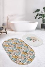 - RealHomes - Realhomes  Bohemian Özel Tasarım Dijital Baskılı 2'li Oval Kaymaz Tabanlı Banyo & Mutfak Paspas Takımı Realhomes