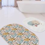 Mavi Çini Motifli Kelebek Tasarımlı Dijital Baskılı 2'li Oval Kaymaz Tabanlı Banyo & Mutfak Paspas Takımı Realhomes