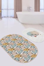 - RealHomes - Realhomes  Bohemian Özel Tasarım Dijital Baskılı 2'li Oval Kaymaz Tabanlı Banyo & Mutfak Paspas Takımı Realhomes