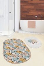 - RealHomes - Realhomes  Bohemian Özel Tasarım Dijital Baskılı 2'li Oval Kaymaz Tabanlı Banyo & Mutfak Paspas Takımı Realhomes