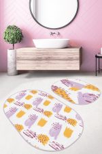 - RealHomes - Realhomes  Renkli Fırça Darbeleri Özel Tasarım 2'li Oval Kaymaz Tabanlı Banyo & Mutfak Paspas Takımı Realhomes