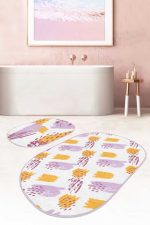 - RealHomes - Realhomes  Renkli Fırça Darbeleri Özel Tasarım 2'li Oval Kaymaz Tabanlı Banyo & Mutfak Paspas Takımı Realhomes